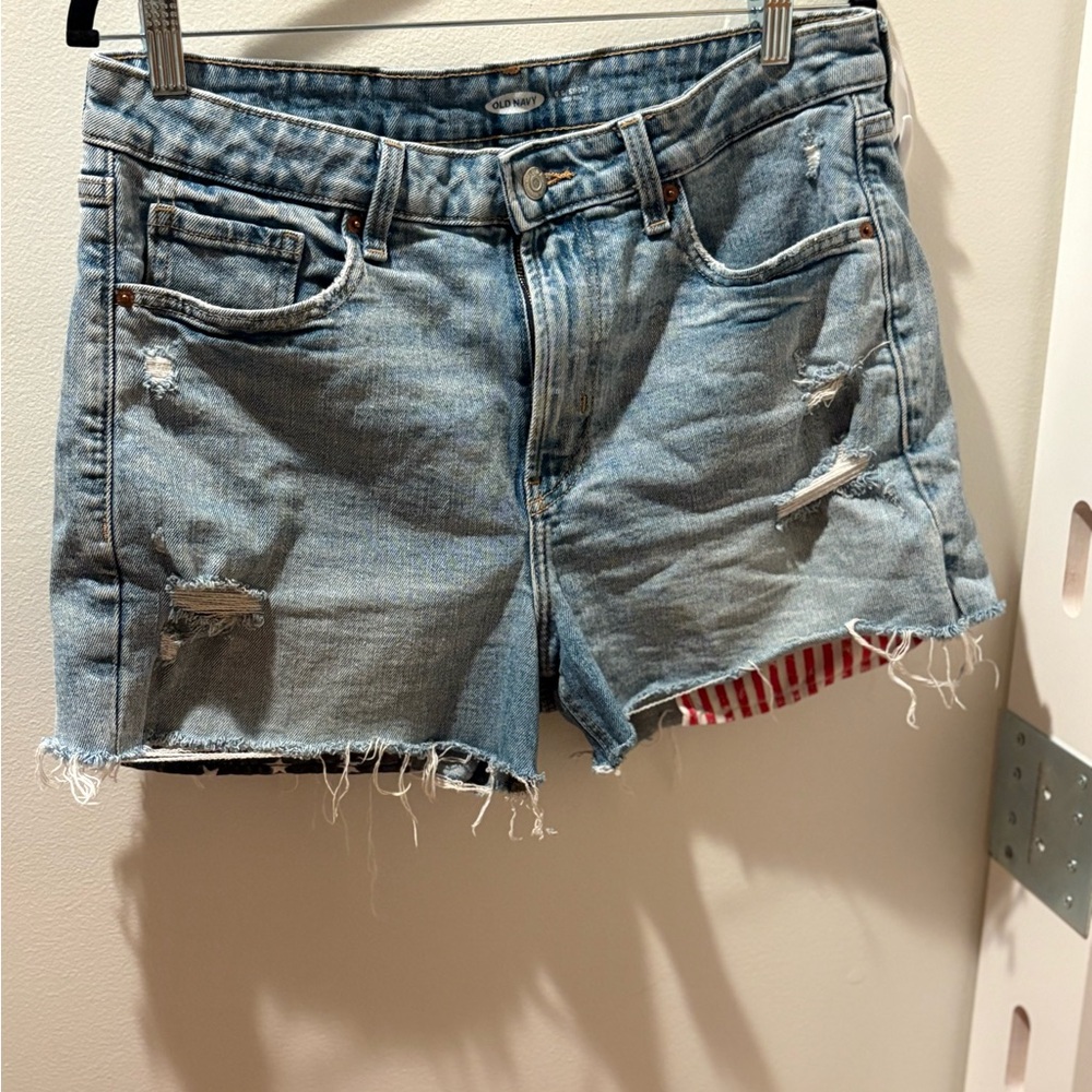 Old Navy Light Blue Distressed Jean Shorts- high rise